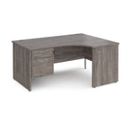 Grey wood-effect corner desk with drawers on a white background