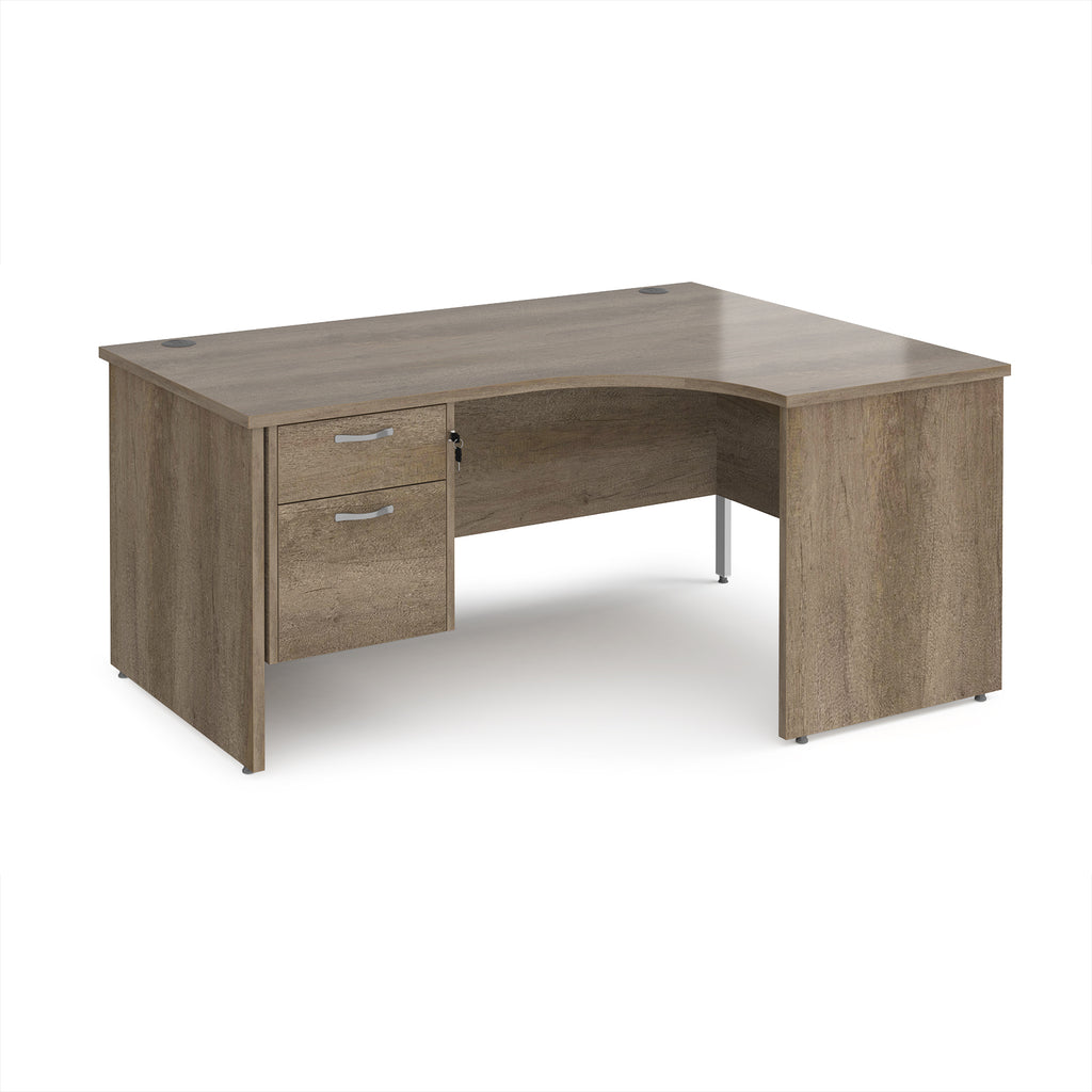 Wood-effect corner desk with drawers on a white background