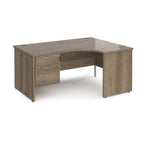 Wood-effect corner desk with drawers on a white background