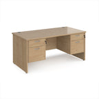 Wood-effect office desk with drawers on a white background