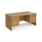Wood-effect office desk with drawers on a white background