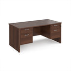 Wood-effect office desk with drawers on a white background