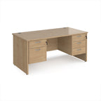 Wooden office desk with multiple drawers on a white background