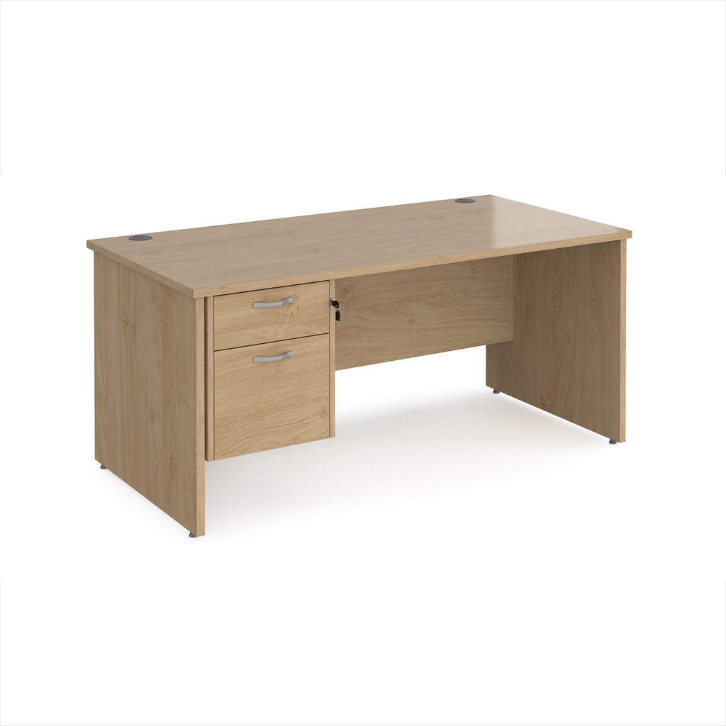 Wooden office desk with two drawers on a white background