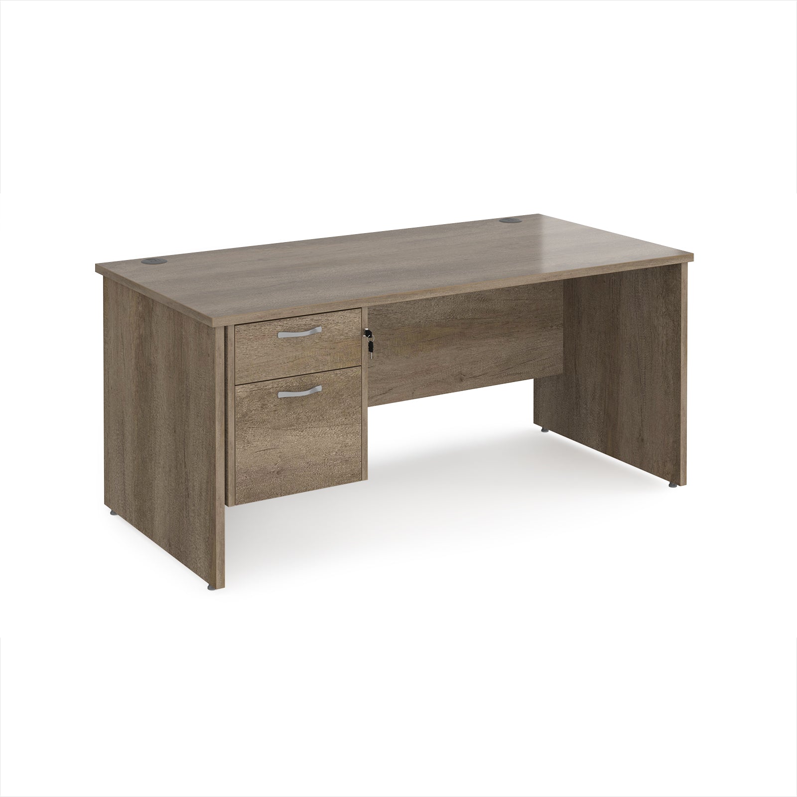 Wooden office desk with two drawers on a white background