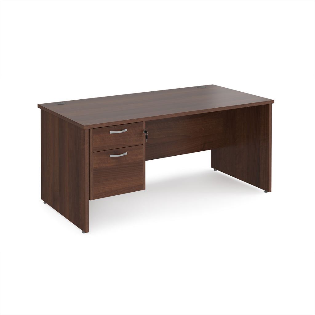Wooden office desk with two drawers on a white background