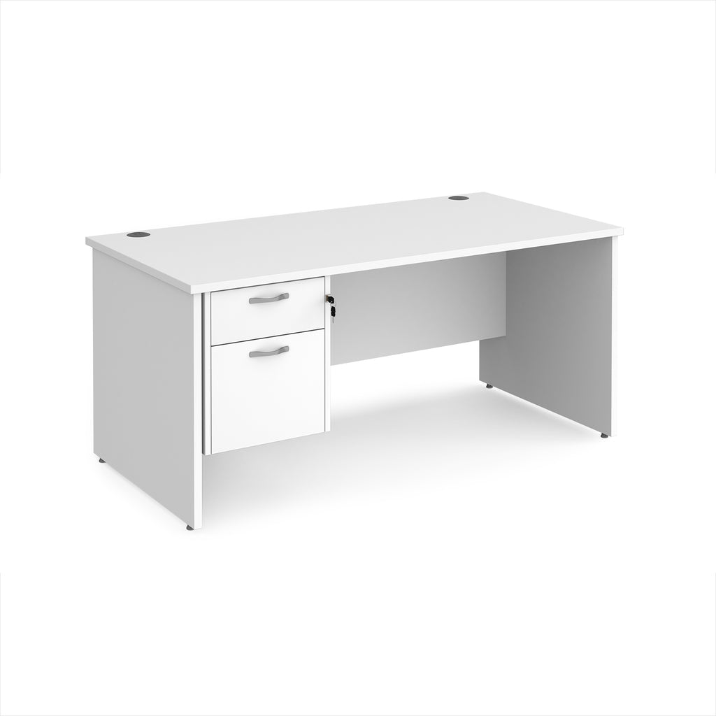 White office desk with two drawers on a white background