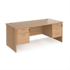 Wooden office desk with multiple drawers on a white background
