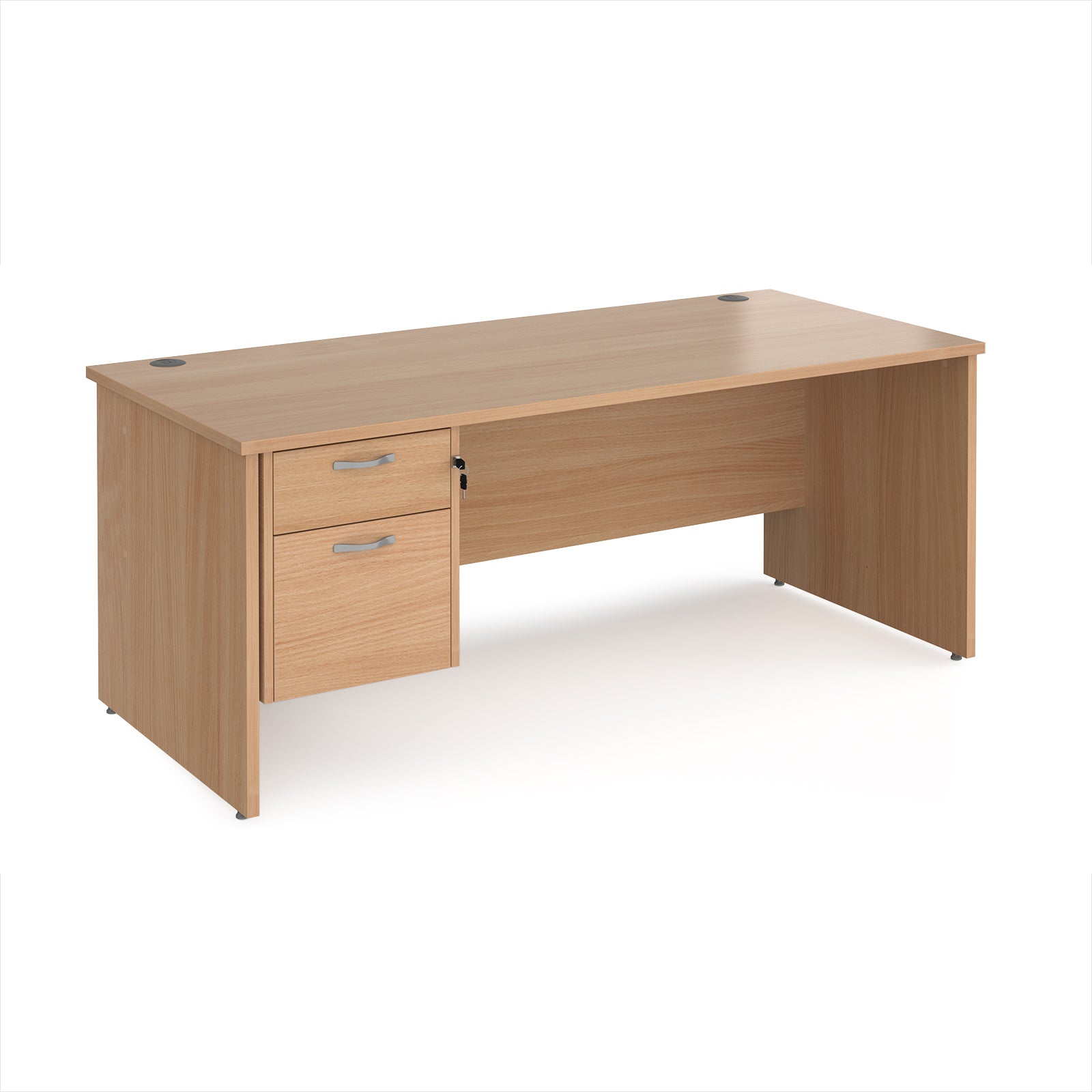 Wooden office desk with two drawers on a white background