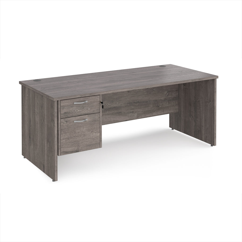 Wooden office desk with two drawers on a white background