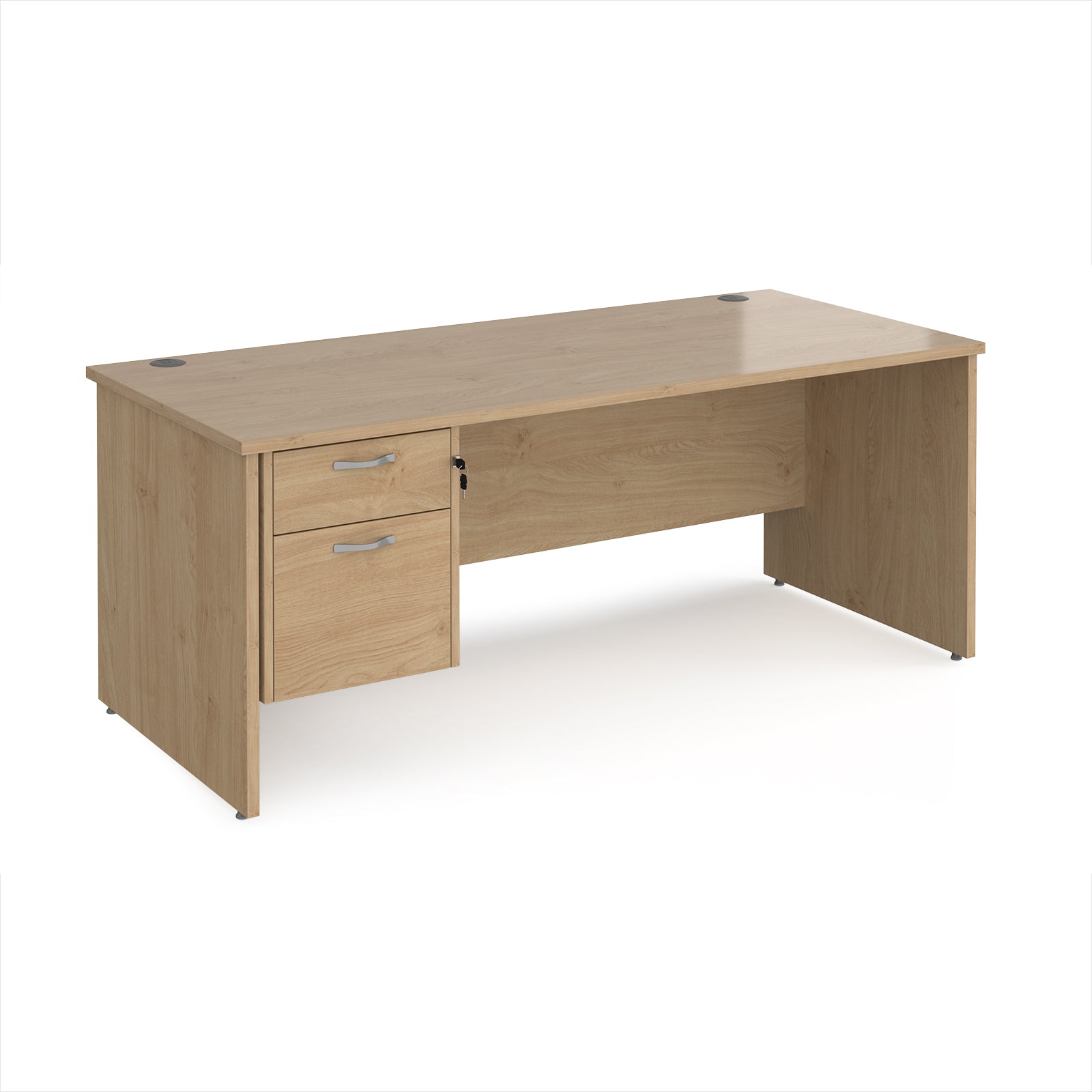 Wooden office desk with two drawers on a white background