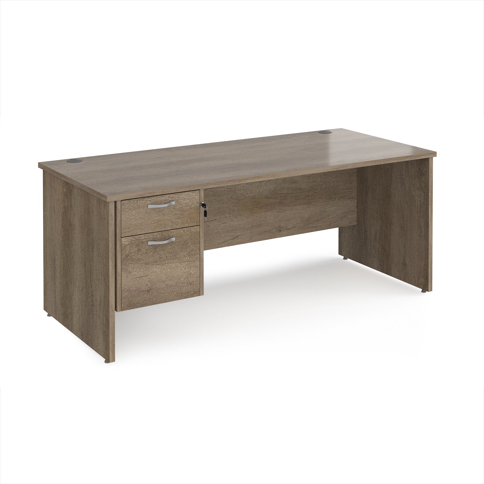 Wooden office desk with two drawers on a white background