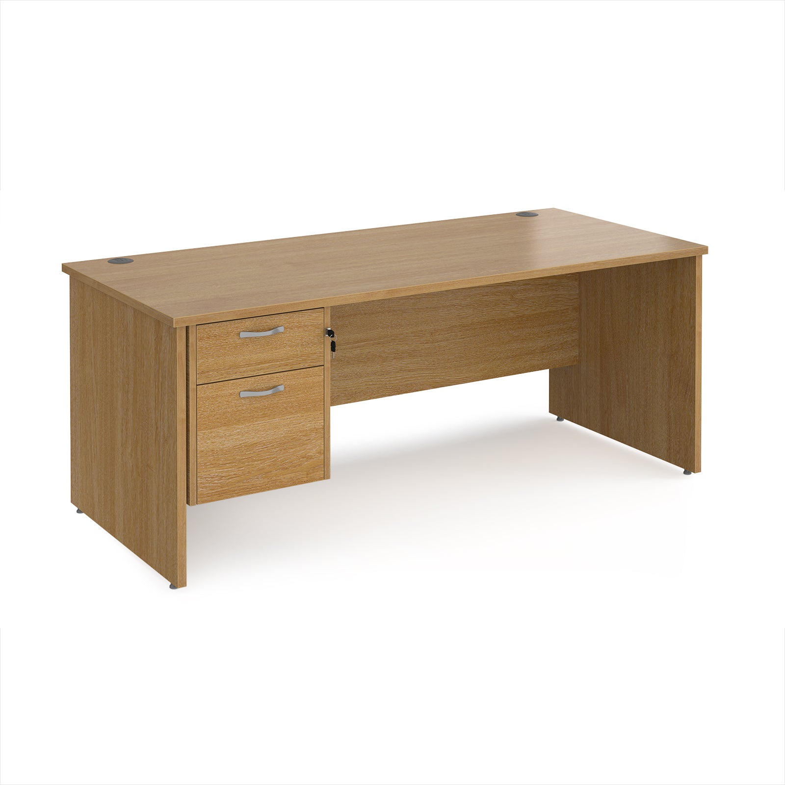 Wooden office desk with two drawers on a white background