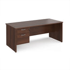 Wooden office desk with drawers on a white background