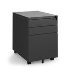 Black metal file cabinet with two drawers on a white background