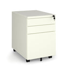 White three-drawer filing cabinet on a white background
