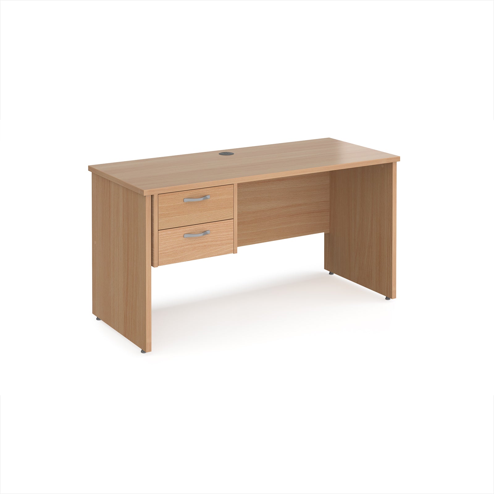 Wood-effect office desk with two drawers on a white background