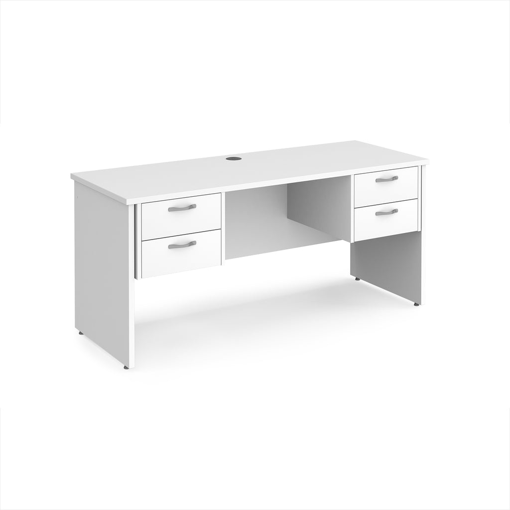 White office desk with multiple drawers on a white background