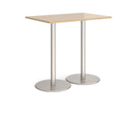 Rectangular table with wood-effect top and metal base on a white background