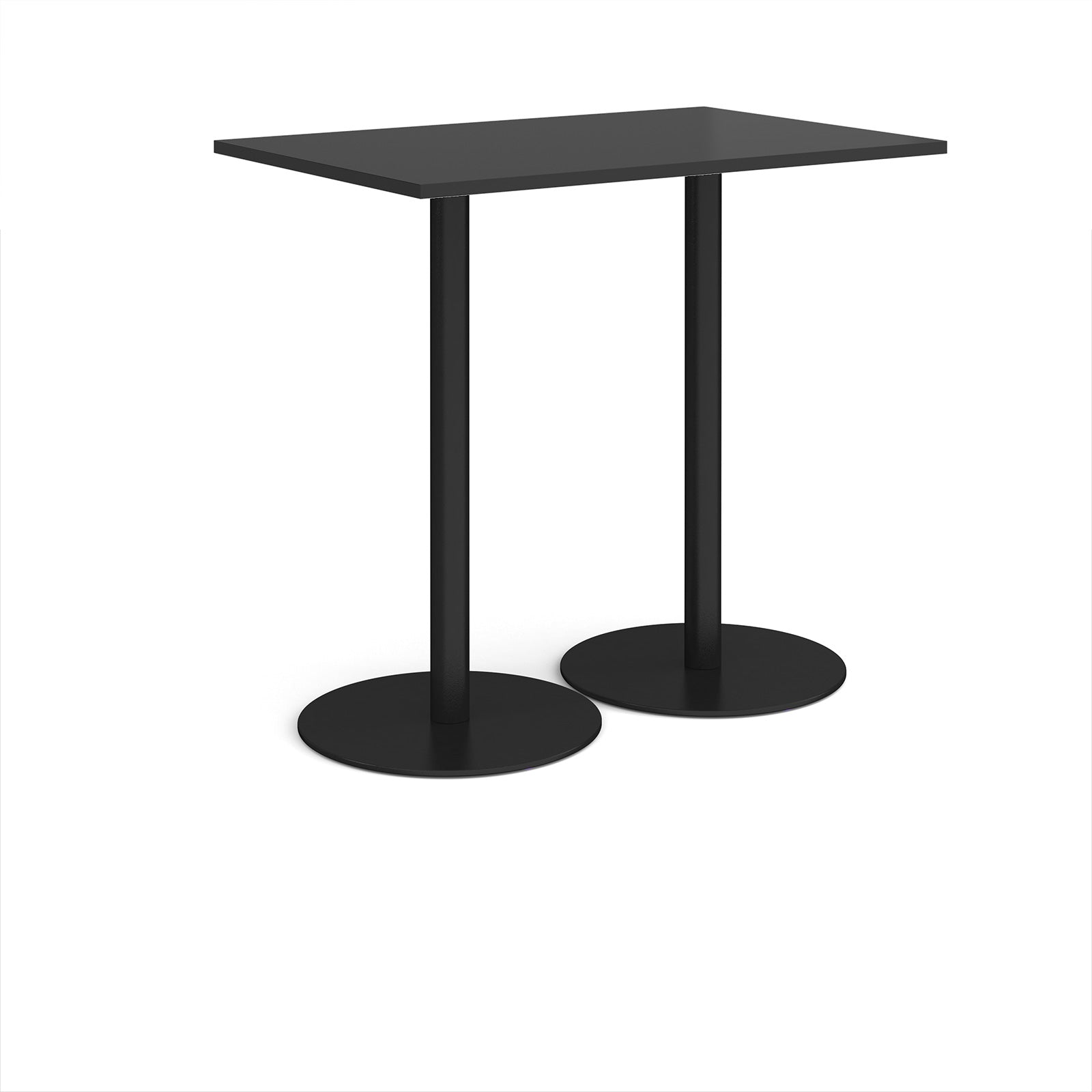 Rectangular table with black top and base on a white background