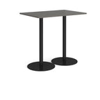 Rectangular table with a dark grey top and black base on a white background