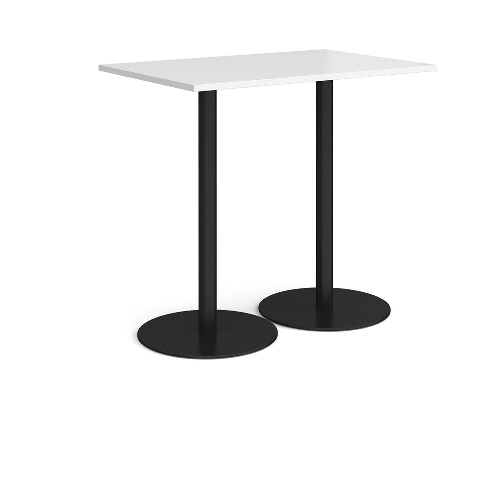 Rectangular table with a white top and black base on a white background
