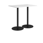Rectangular table with a white top and black base on a white background