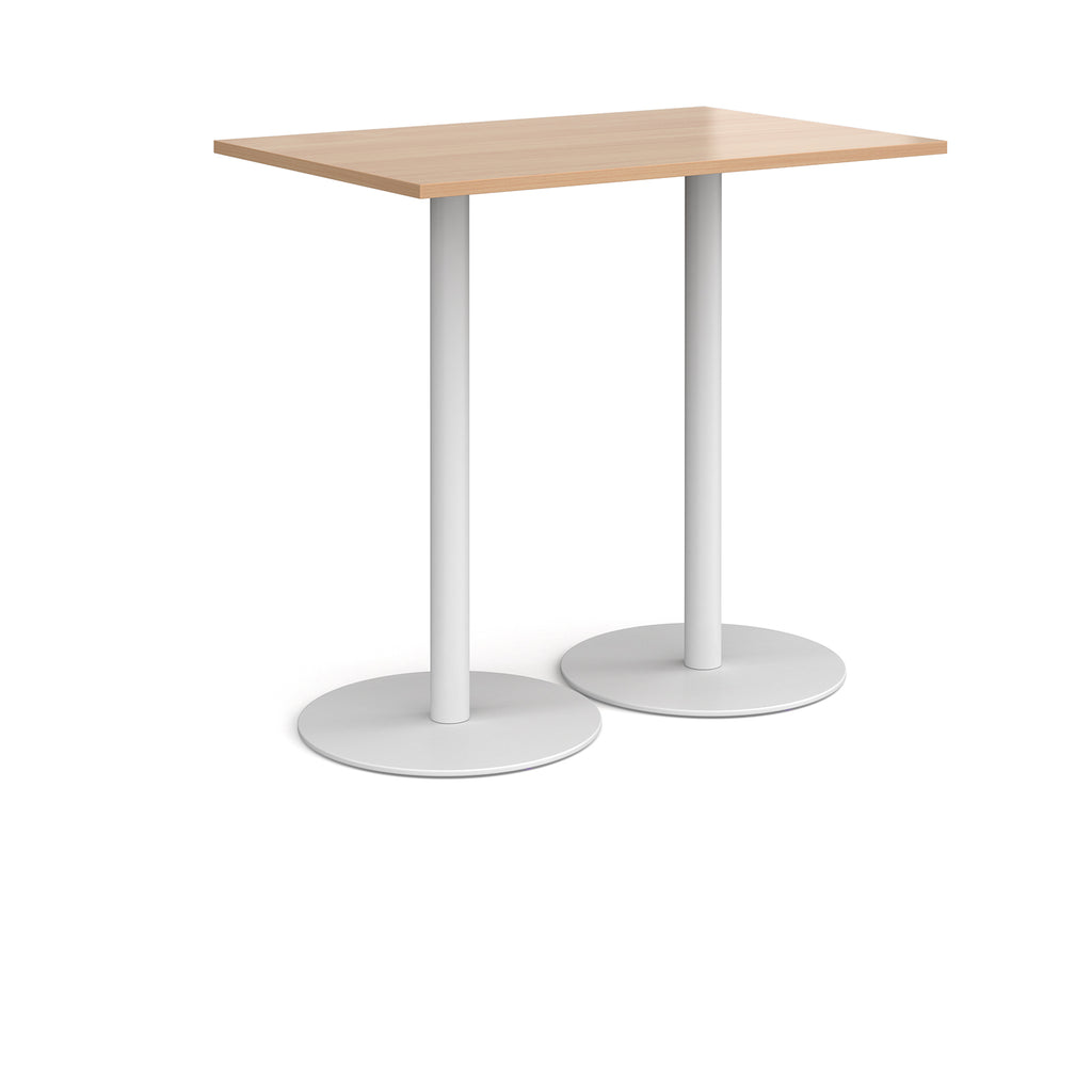 Rectangular table with wood-effect top and white base on a white background