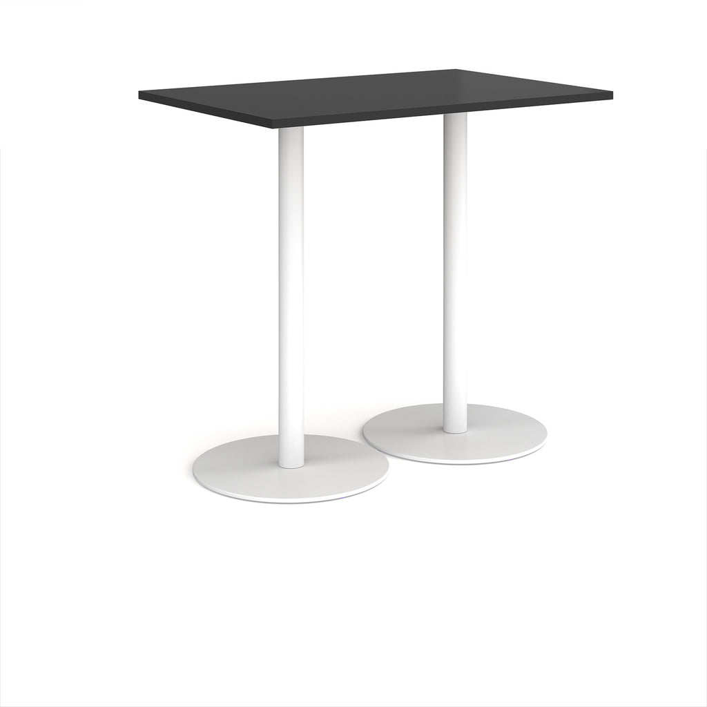 Rectangular table with black top and white base on a white background