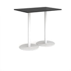 Rectangular table with black top and white base on a white background