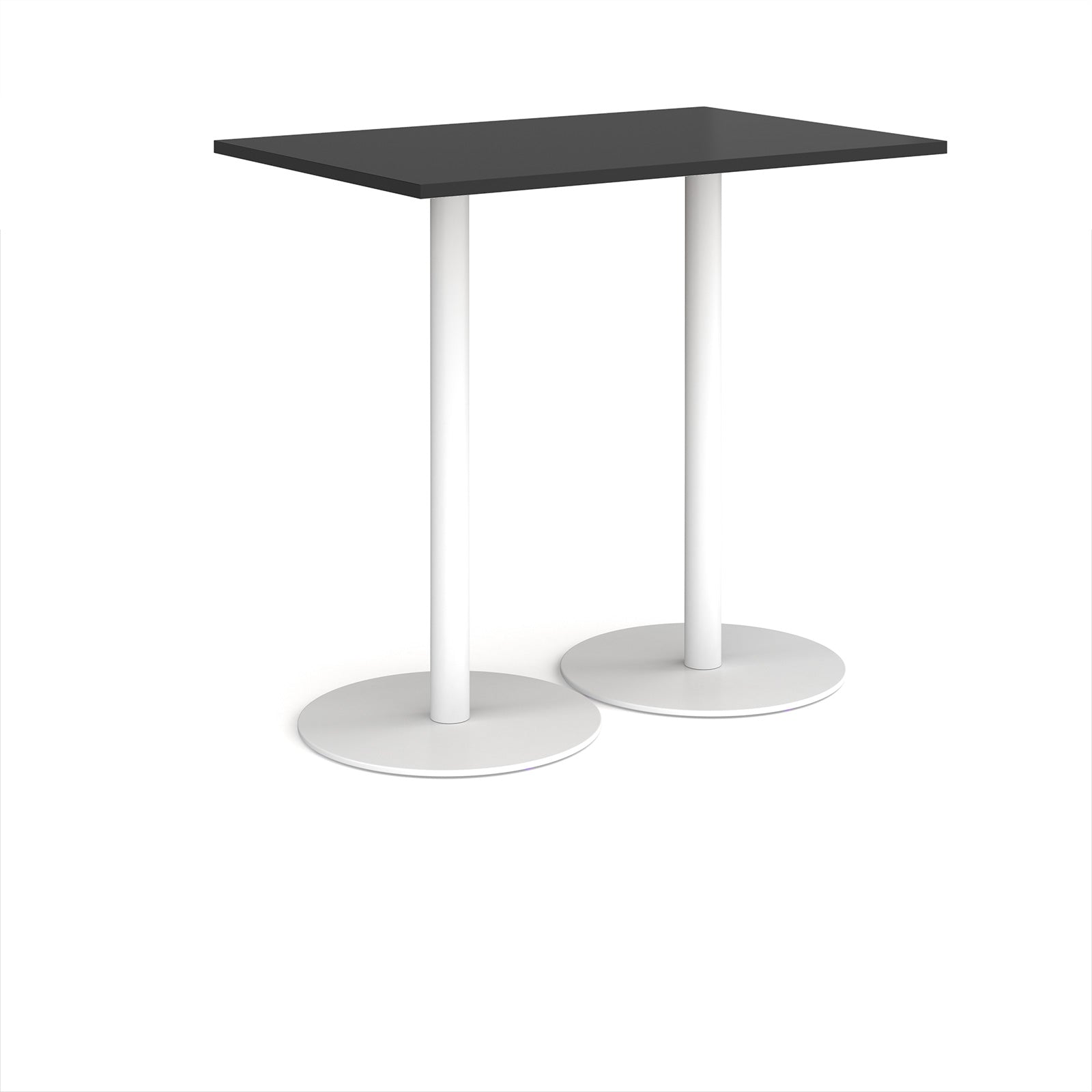 Rectangular table with black top and white base on a white background