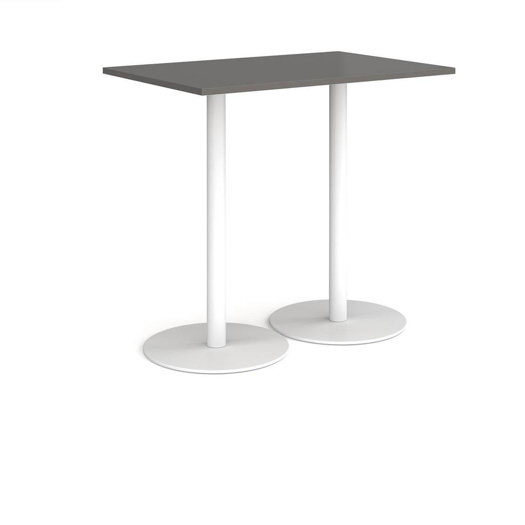 Rectangular table with a dark grey top and white base on a white background
