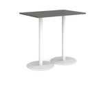 Rectangular table with a dark grey top and white base on a white background