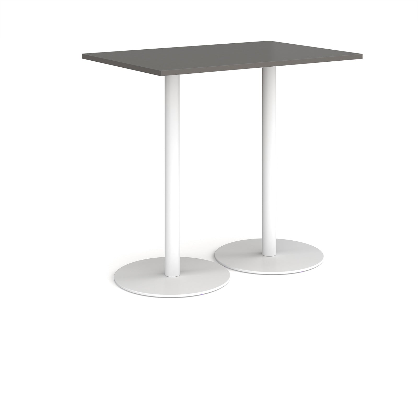 Rectangular table with a dark grey top and white base on a white background