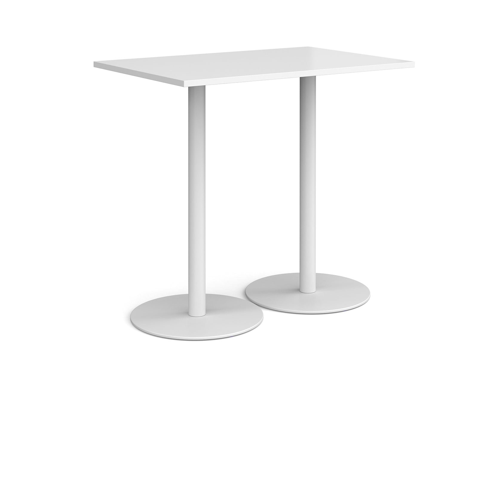 Rectangular table with white top and base on a white background