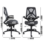 Black office chair with dimensions on a white background