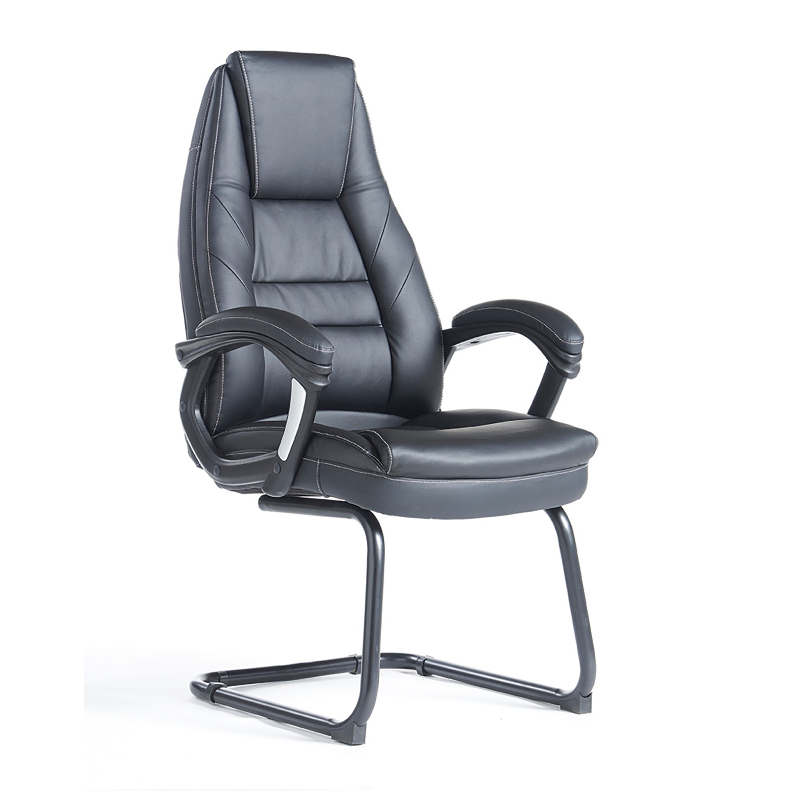 Black office chair with armrests on a white background