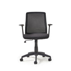 Black office chair with mesh backrest on a white background