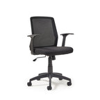 Black office chair with mesh backrest on a white background
