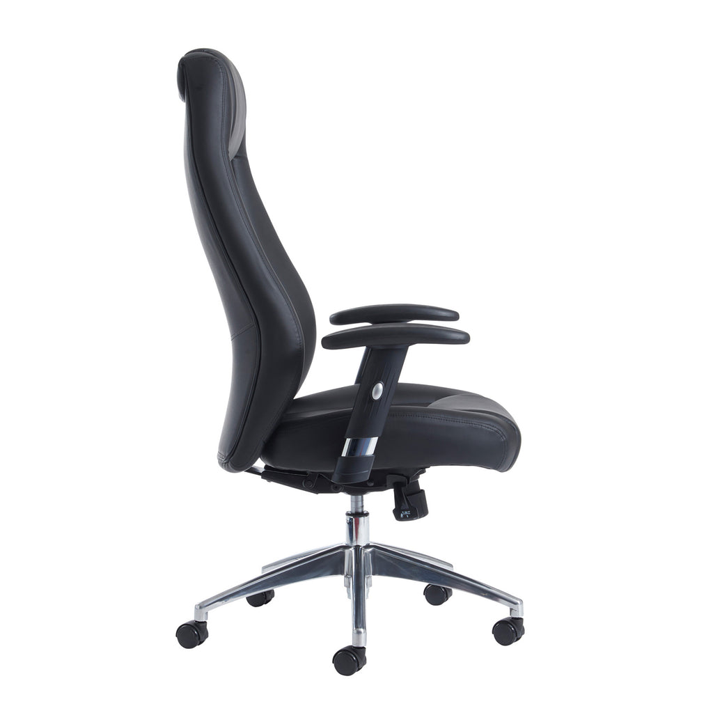Black office chair with chrome base on a white background