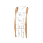 Wire magazine rack with wood-effect frame on a white background