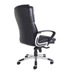 Black office chair with white accents on a white background