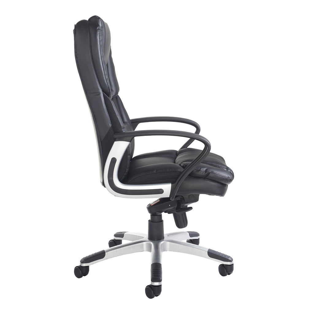 Black office chair with armrests on a white background