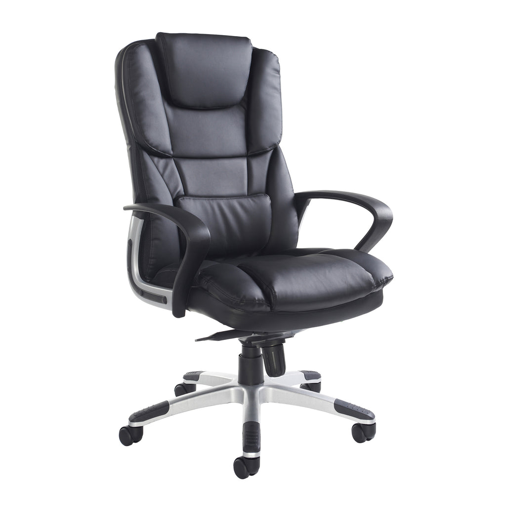Black office chair with armrests on a white background
