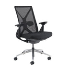 Black office chair with mesh backrest on a white background