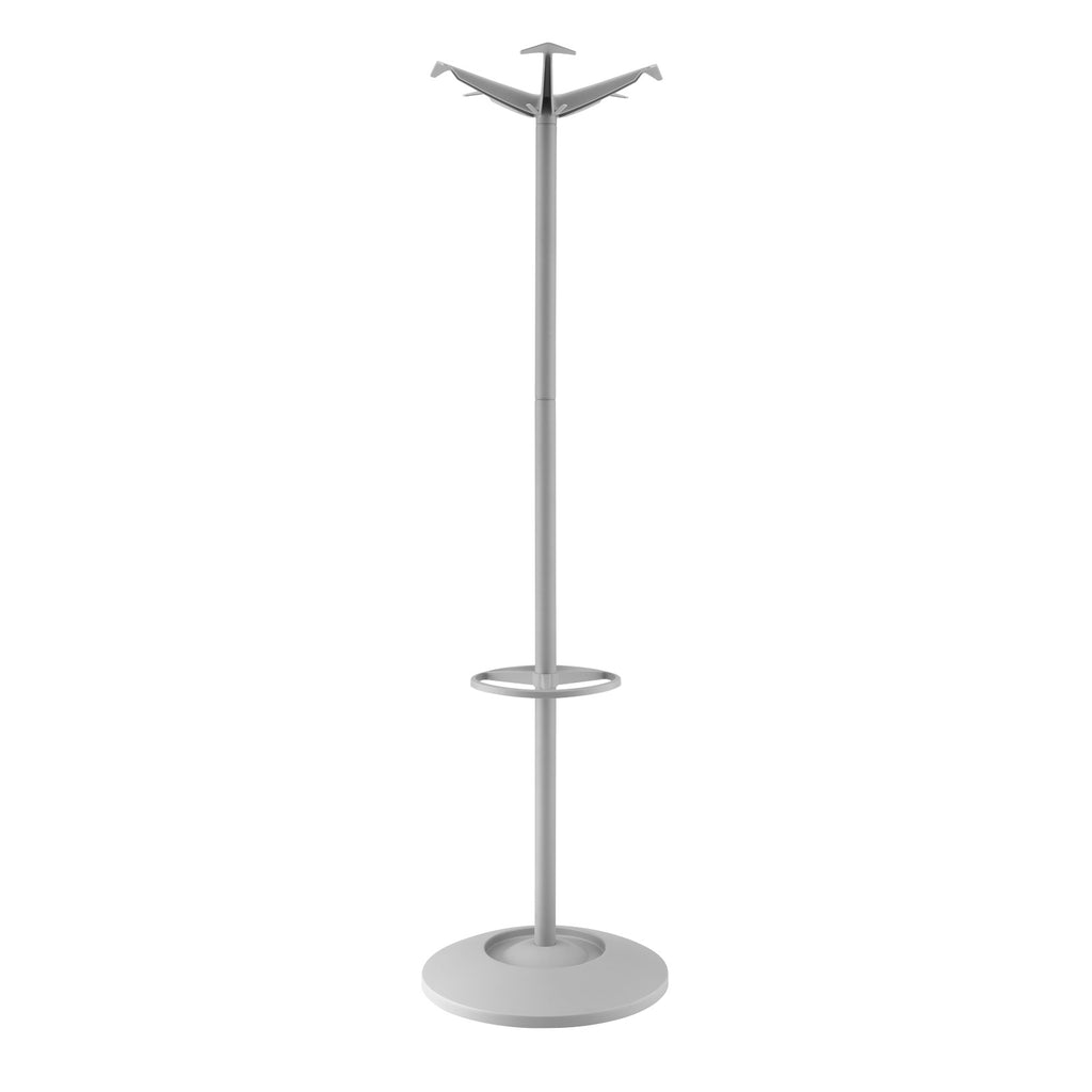 Metal coat stand with multiple hooks on a white background