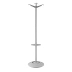 Metal coat stand with multiple hooks on a white background