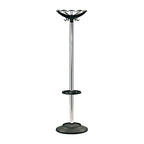 Black and silver coat stand with multiple hooks on a white background