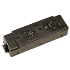 Power module with two UK sockets on a white background