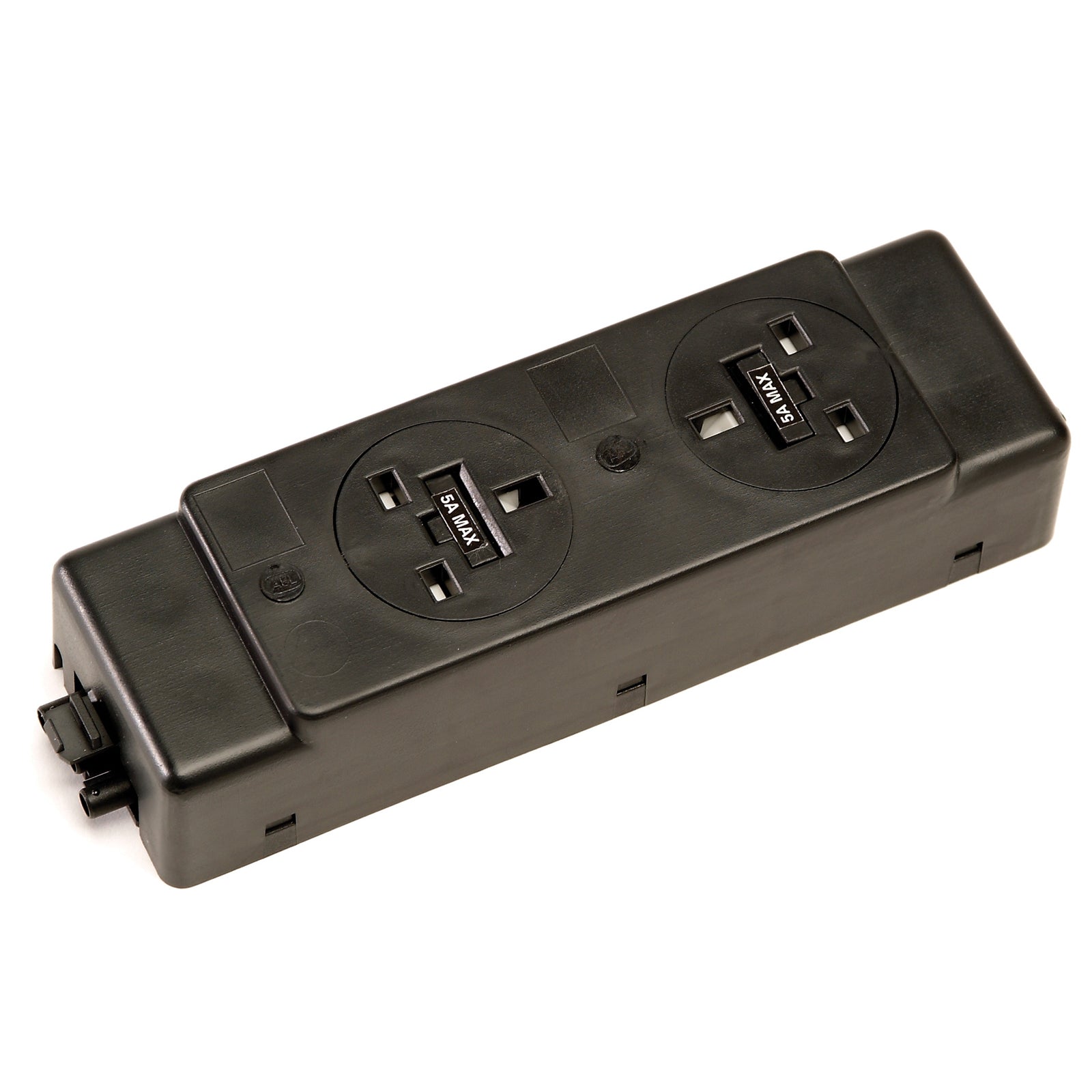Power module with two UK sockets on a white background